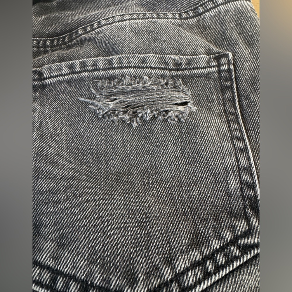 Express Charcoal Black Frayed Distressed Denim Button Fly Jean Shorts - Picture 4 of 9